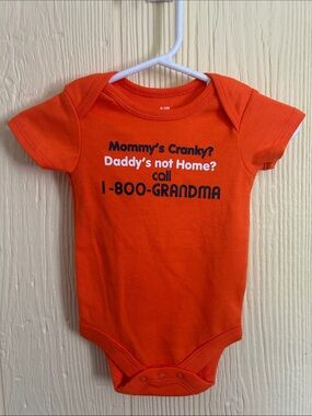 Orange Baby Onesie with Funny '1-800-GRANDMA' Print